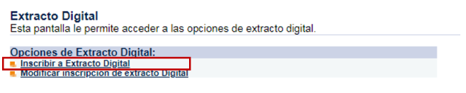 Opción inscribir extracto digital
