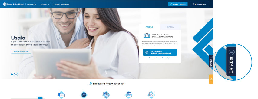Ubicación chatbot CATAbot Banco de Occidente